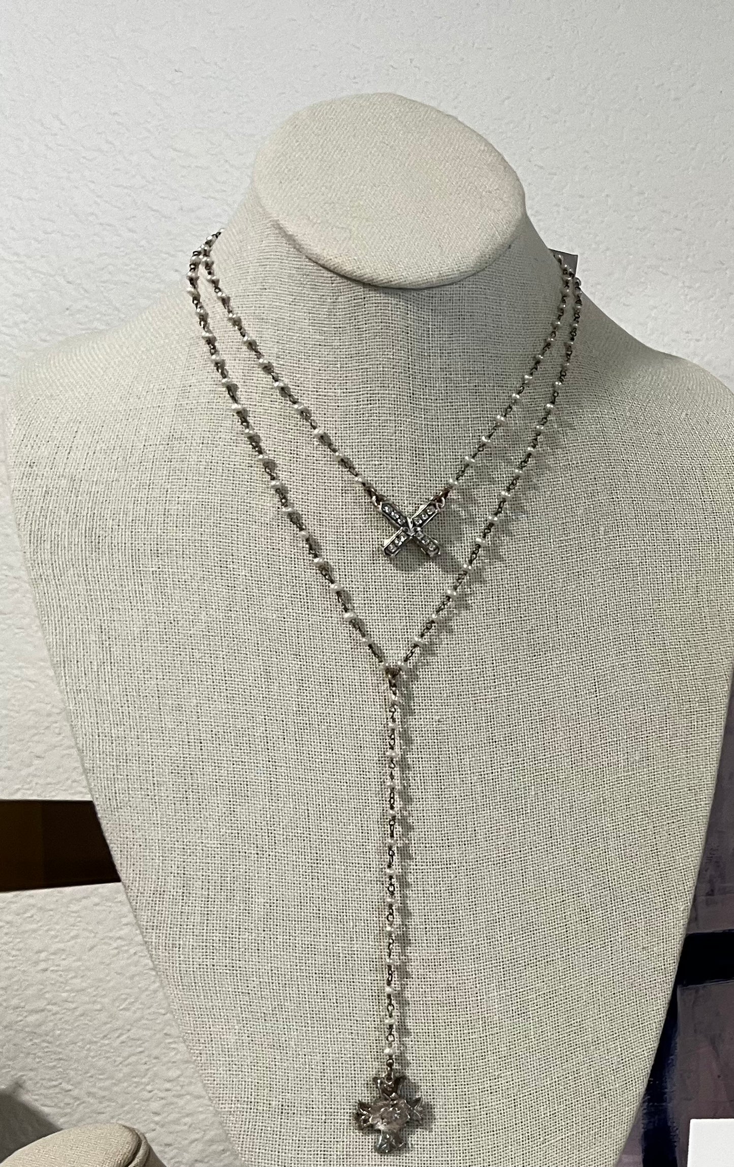 FRENCH KANDE MICRO PEARL IMMACULATE LARIAT - SILVER