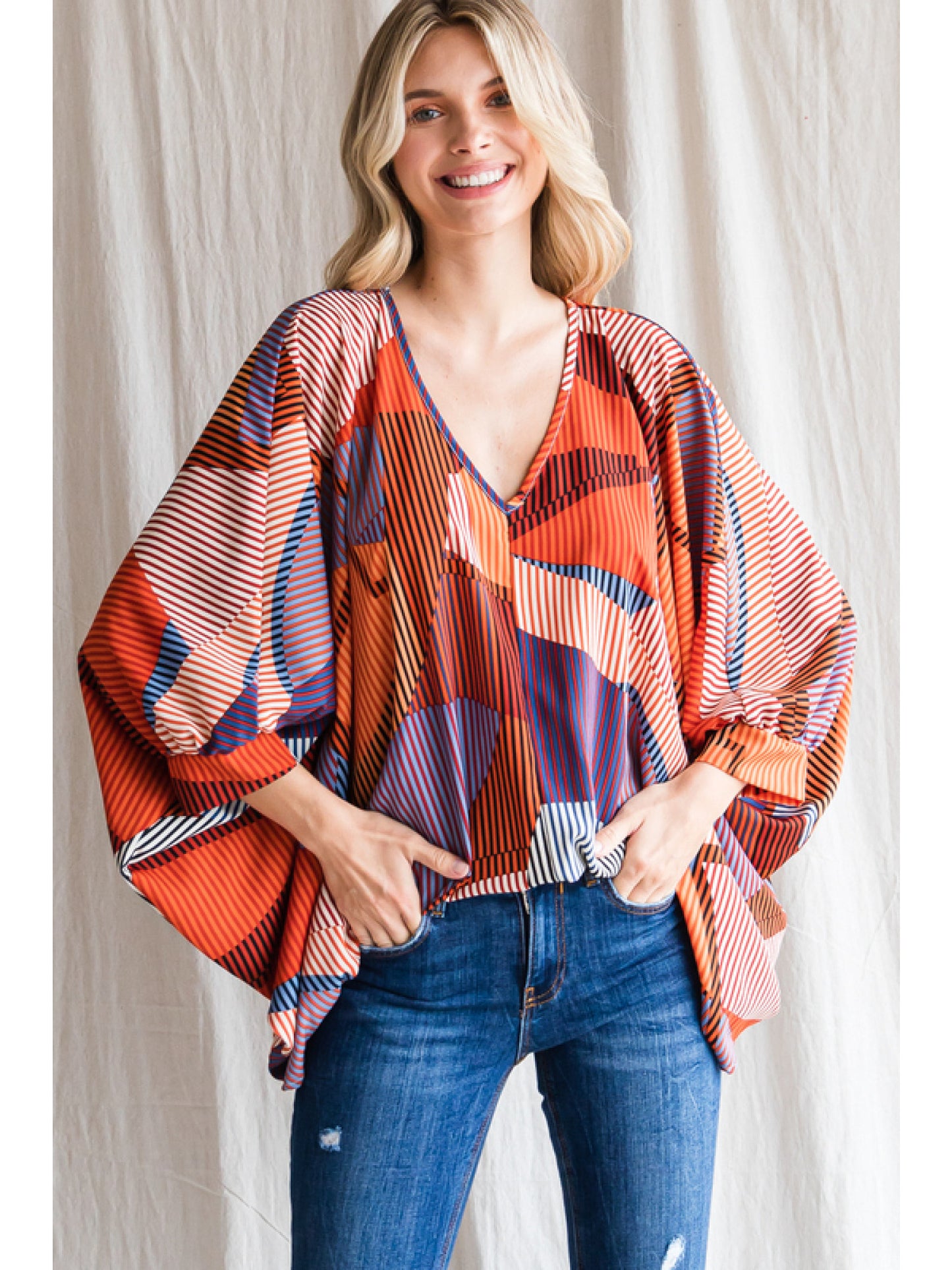 RUST MIX STRIPED BLOUSE