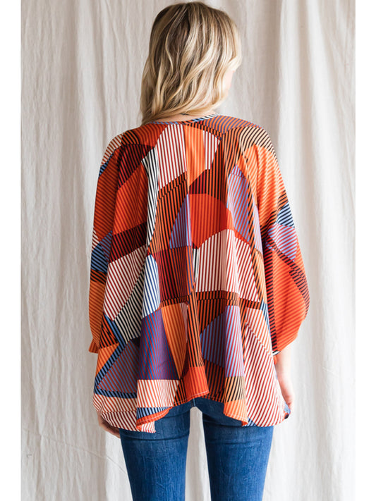 RUST MIX STRIPED BLOUSE