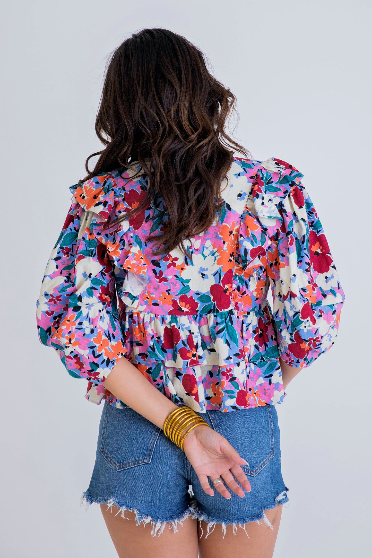 FLORAL V-NECK RUFFLE TOP
